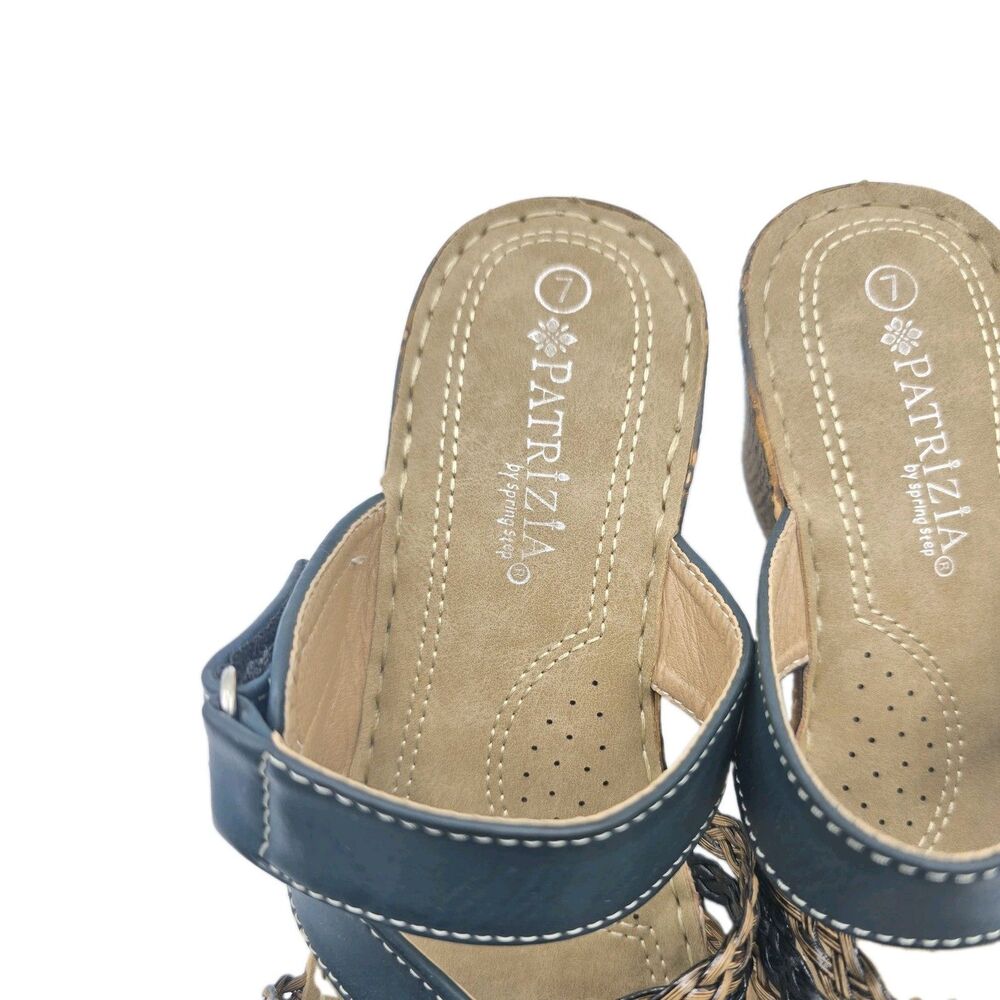 Patrizia by Spring Step Women’s Shoes 7 Blue Tan Slip On Wedge Braided Strap - Picture 6 of 7